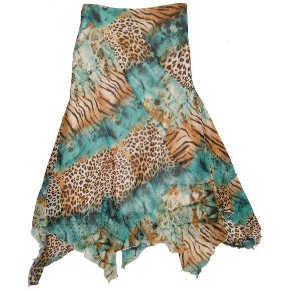 Joseph Ribkoff Dresses & Skirts - Vintage Joseph Ribkoff Y2K Teal Leopard Tiger Print Handerchief A Line Skirt